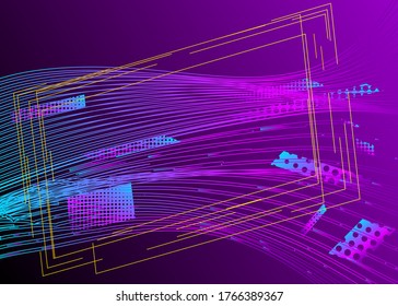 Modern colored poster. Abstract background for illustrating sport or any other motion. Composition of geometric shapes and dynamic linear waves. Vector illustration.