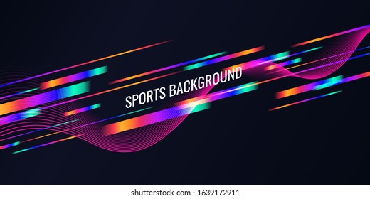 Modern colored poster for sports. Abstract background with dynamic geometric shapes and waves. Vector illustration