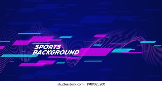 Modern colored poster for sports. Sports Background Pink Blue is a geometric design with stripes in purple and blue, wavy light thin stripes. Fashionable abstract background.The composition