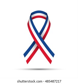 Modern colored ribbon with the French tricolor on white background, vector illustration