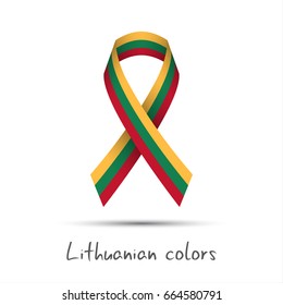 Modern colored vector ribbon with the Lithuanian tricolor isolated on white background