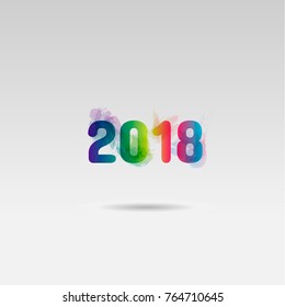 Modern colorful 2018 new year design template. Watercolor style text