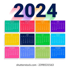 modern and colorful 2024 english calendar template for wall decoration vector