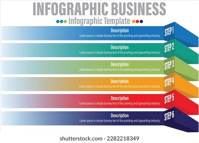 Moderne bunt 3D Diagramm 6 Schritt oder sechs Option, Graphen. Vorlage für Diagramm, Darstellung und Diagramm. Infografiken-Elemente. Vektorgrafik.