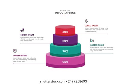 Diseño de Plantilla de infografía de pila circular de negocios de 4 pasos colorido moderno para presentación