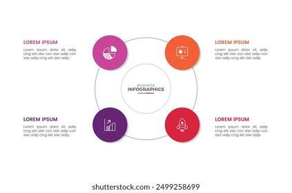 Modern colorful 4 steps business circular infographic template design for presentation 4 options