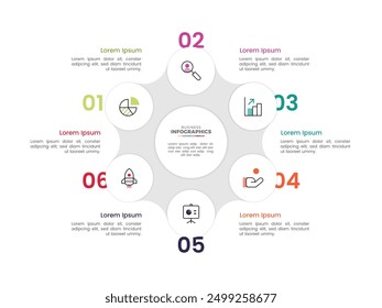 Moderne bunte 6 Schritte Business Rundschreiben Infografik Vorlage Design für die Präsentation 6 Optionen