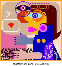 Modern colorful abstract art portrait of different people face vector illustration.