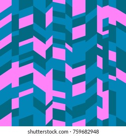 Modern colorful abstract background. Seamless pattern with vivid random geometric shapes. Endless texture with generative digital camouflage. Simple urban cybernetic ornament. Element of design.