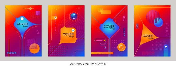 Modern colorful abstract covers set with geometric background for cover design, brochure, catalog, menu design, flyer, cards, social media, poster. Vector concept design.