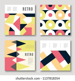 Modern colorful abstract geometric covers set. Minimal creative templates design. Cool paper mosaic shapes. Poster background composition. Vector illustration.