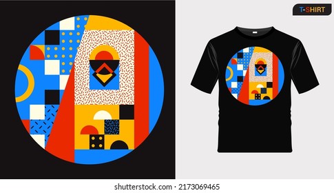 Modern colorful abstract geometric shapes with memphis pattern for t-shirts.Vector Illustration.Suitable for business and printing