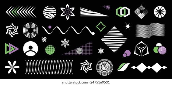 Modern, colorful abstract geometric shapes and line textures background. Minimalistic geometric illustration inspired by Scandinavian style offers trendy vector graphic elements for your unique design