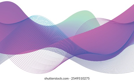 Ein modernes buntes abstraktes Farbverlauf-Bild von Wellen und Linien auf weißem Hintergrund