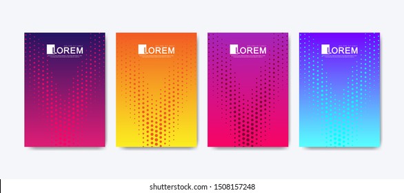 Modern colorful abstract gradient lines and dots halftone pattern background cover design. Dotted trendy vector template for web, brochure, leaflet, flyer, cover, banner, poster. Cool bright gradients