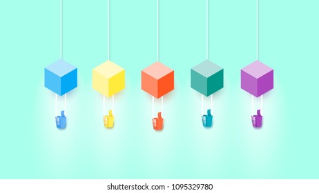 Modern Colorful Abstract Paper Style Polygonal Baloons With Conceptual Wizard As Thumb Up Sign. Template For Social Media Design.