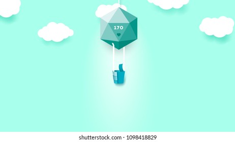 Modern Colorful Abstract Paper Style Polygonal Baloons With Conceptual Wizard As Thumb Up Sign. Template For Social Media Design.