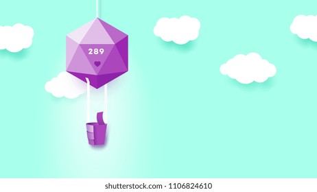 Modern Colorful Abstract Paper Style Polygonal Baloons With Conceptual Wizard As Thumb Up Sign. Template For Social Media Design.