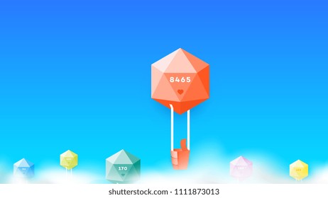 Modern Colorful Abstract Paper Style Polygonal Baloons With Conceptual Wizard As Thumb Up Sign. Template For Social Media Design.