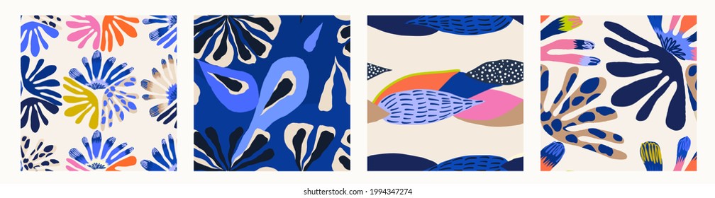 Modern colorful abstract patterns. Hand drawn trendy illustrations. Creative collage seamless patterns. 