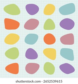Modern Colorful abstract shapes in a seamless pattern. Abstract shapes in pastel colors. A variety of abstract shapes create a playful and vibrant design. Colorful shapes, fun element set.