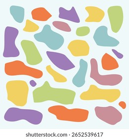 Modern Colorful abstract shapes in a seamless pattern. Abstract shapes in pastel colors. A variety of abstract shapes create a playful and vibrant design. Colorful shapes, fun element set.