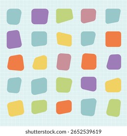 Modern Colorful abstract shapes in a seamless pattern. Abstract shapes in pastel colors. A variety of abstract shapes create a playful and vibrant design. Colorful shapes, fun element set.