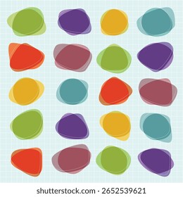 Modern Colorful abstract shapes in a seamless pattern. Abstract shapes in pastel colors. A variety of abstract shapes create a playful and vibrant design. Colorful shapes, fun element set.