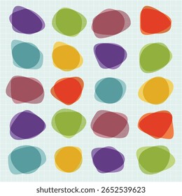 Modern Colorful abstract shapes in a seamless pattern. Abstract shapes in pastel colors. A variety of abstract shapes create a playful and vibrant design. Colorful shapes, fun element set.