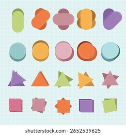 Modern Colorful abstract shapes in a seamless pattern. Abstract shapes in pastel colors. A variety of abstract shapes create a playful and vibrant design. Colorful shapes, fun element set.
