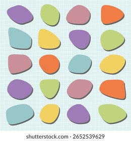 Modern Colorful abstract shapes in a seamless pattern. Abstract shapes in pastel colors. A variety of abstract shapes create a playful and vibrant design. Colorful shapes, fun element set.