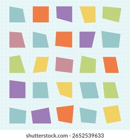 Modern Colorful abstract shapes in a seamless pattern. Abstract shapes in pastel colors. A variety of abstract shapes create a playful and vibrant design. Colorful shapes, fun element set.