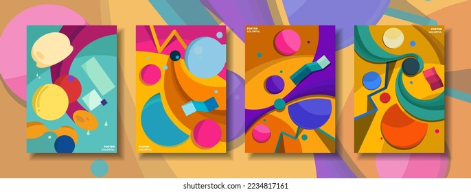 Modern colorful abstract style poster template design and background cover trendy shape