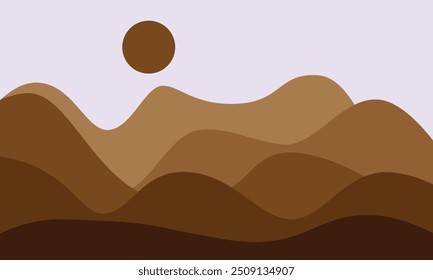Modern Colorful Abstract Wave Papercut Style Background Design. Mountain and Sun illustration