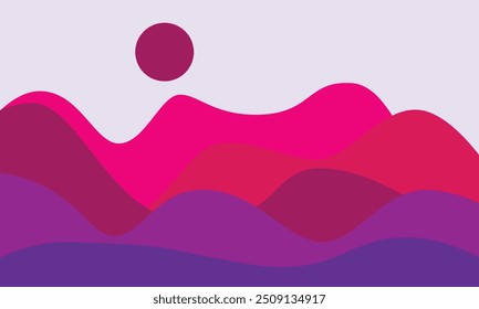Modern Colorful Abstract Wave Papercut Style Background Design. Mountain and Sun illustration