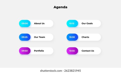 Modern Colorful Agenda Layout Featuring Scheduled Events and Time Stamps - Powered by Shutterstock - Get 15% off with code: PIKWIZARD15