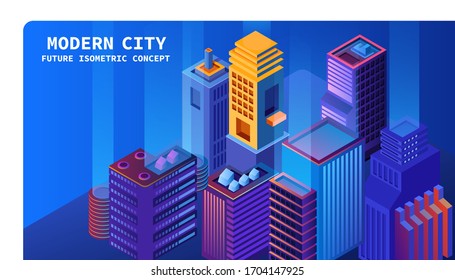 Modern colorful apartment and buildings. Urban vector isometric smart city.