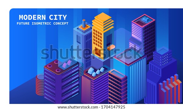 Modern colorful apartment and buildings. Urban\
vector isometric smart\
city.