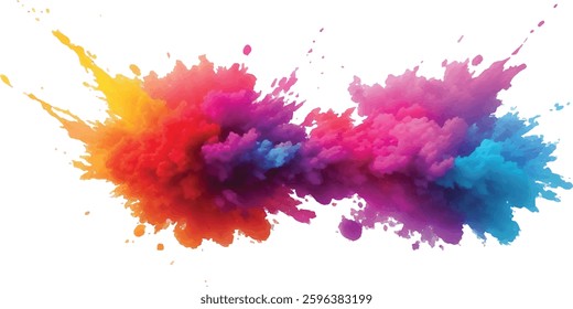 A Modern and Colorful Aquarelle Art Piece Featuring Explosive Watercolor Streaks, Splashes, and Brush Marks on a White Canvas, Creating a Dynamic and Playful Splash Effect.
