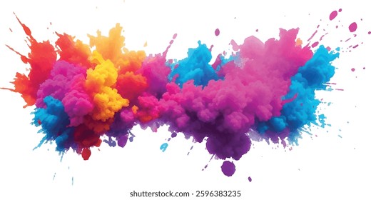 A Modern and Colorful Aquarelle Art Piece Featuring Explosive Watercolor Streaks, Splashes, and Brush Marks on a White Canvas, Creating a Dynamic and Playful Splash Effect.
