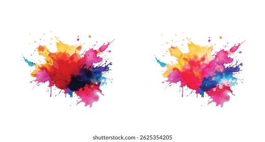 A Modern and Colorful Aquarelle Art Piece Featuring Explosive Watercolor Streaks, Splashes, and Brush Marks on a White Canvas, Creating a Dynamic and Playful Splash Effect.
