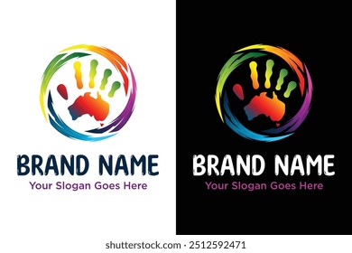 modern colorful australia hand care pain brush vector illustration logo design