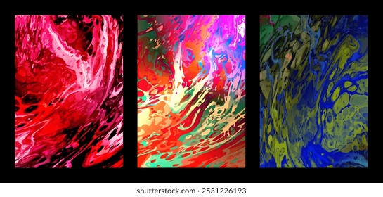 Fundo colorido moderno no estilo da arte líquida. A ilusão de um líquido colorido derramado. Design de interiores, pinturas, capas, cartazes e ideias criativas