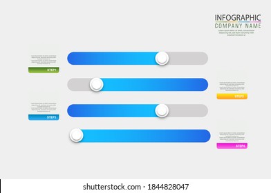 Modern colorful  blue gradient 3d chart, graph. Template for horizontal diagram, presentation. 4 Infographics elements. Vector illustration