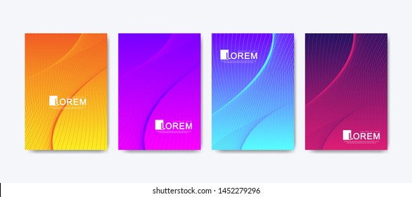 Modern colorful bright abstract gradient line pattern background cover design. Trendy vector template for web, brochure, leaflet, flyer, cover, banner, poster. Cool gradients. Vivid vibrant color.