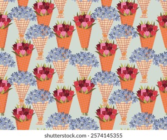 Modern Colorful and bright  seamless pattern Flower Bouquet , Botanical  leaves  Vector illustration Not Ai, Design for fashion , fabric, textile, wallpaper , wrapping and all prints
