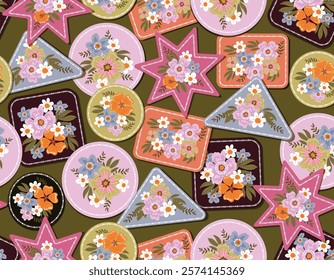 Modern Colorful and bright  seamless pattern Flower Bouquet , Botanical  leaves  Vector illustration Not Ai, Design for fashion , fabric, textile, wallpaper , wrapping and all prints