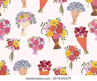 Modern Colorful and bright  seamless pattern Flower Bouquet , Botanical  leaves  Vector illustration Not Ai, Design for fashion , fabric, textile, wallpaper , wrapping and all prints
