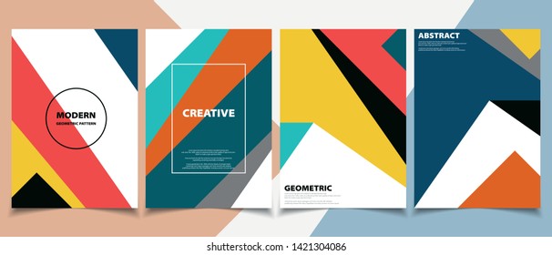 Modern colorful brochure classic in geometrical pattern style template set. You can use for trendy design of artwork, a4, print, annual report. vector eps10