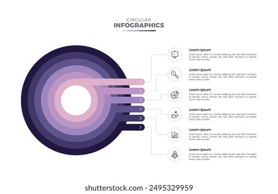 Modern colorful business 6 steps big circular infographics template design for presentation